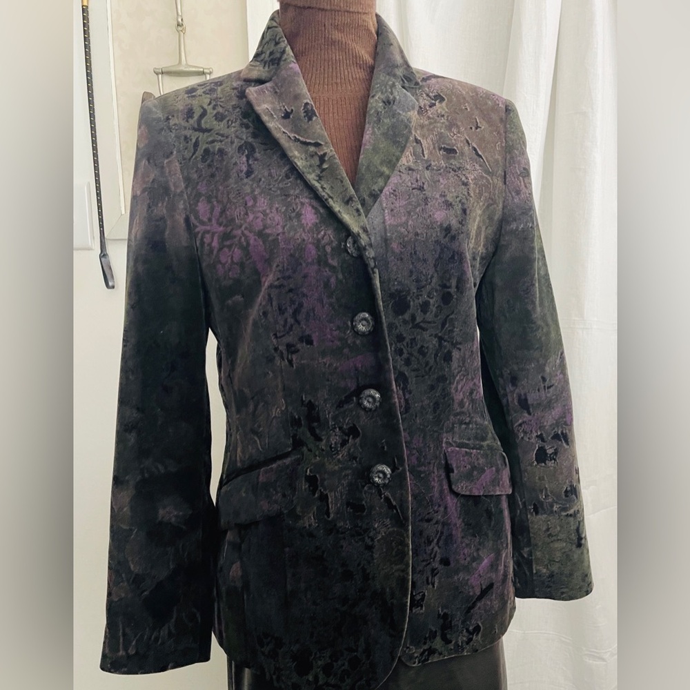Steilmann Vintage Velvet Brocade Blazer Jacket Purple Black Size 12